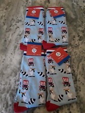 Lot of 4 Women's Raccoon Patriotic/4th of July Crew Socks - Shoe Size 4-10 Blue
