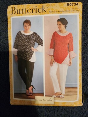Tops Pullover Plus Sizes XXL 1X 2X 3X 4X 5X 6X Pattern Butterick 6734 Uncut