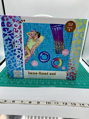Coco Bongo Luxe Float Set 2 Lounges and 2 Ring Floats Plus Patch Kit New