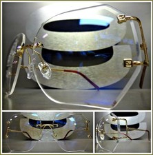 Women OVERSIZED VINTAGE RETRO Style Clear Iridescent Lens EYE GLASSES Gold Frame