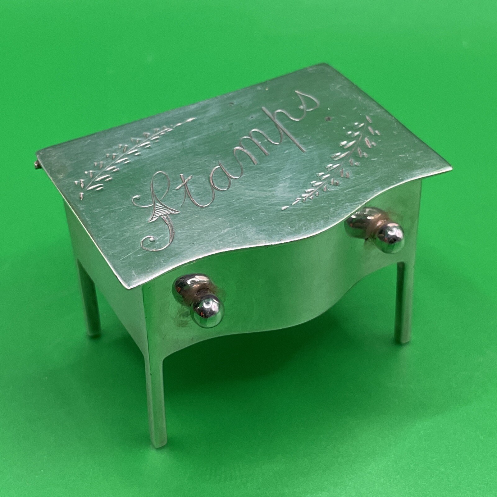 Vintage Silver Plated Double Stamp holder/box, deskShaped Case