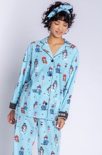 PJ Salvage Flannel Pajamas Set With Headband Aqua Size XS