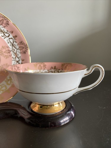 Royal Grafton Fancy Pink Rose Mauve Gold Colored Cup & Saucer 1950s - Picture 2 of 19