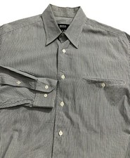 Hugo Boss Men Size 15 32/33 Blue Button Up Shirt Striped 35-606 