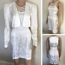 vtg Fredericks of Hollywood 2 PC Dress 11/12 Ivory Jacquard 80s RARE find