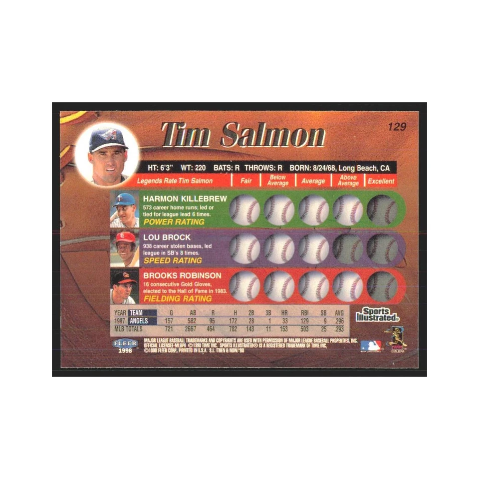 1998 Fleer Legends Of Today Tim Salmon Angels #129 - Image 2 of 3