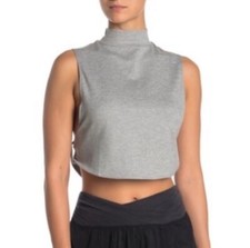 Free People Movement Bright Lights Crop Tank Top High Neck Stretch Gray Medium