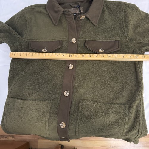 Blank NYC Womens Large Fleece Shacket Jacket Olive Green Brown New Pockets Fall - Picture 10 of 13
