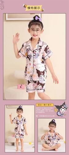 My Melody Kuromi Cinnamoroll Summer Ice Silk Pajamas Thin Homewear set kids - Picture 22 of 36