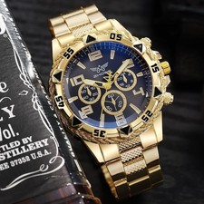 Men s Quartz Watch Large Dial Stainless Steel Band Casual Sport Wristwatch