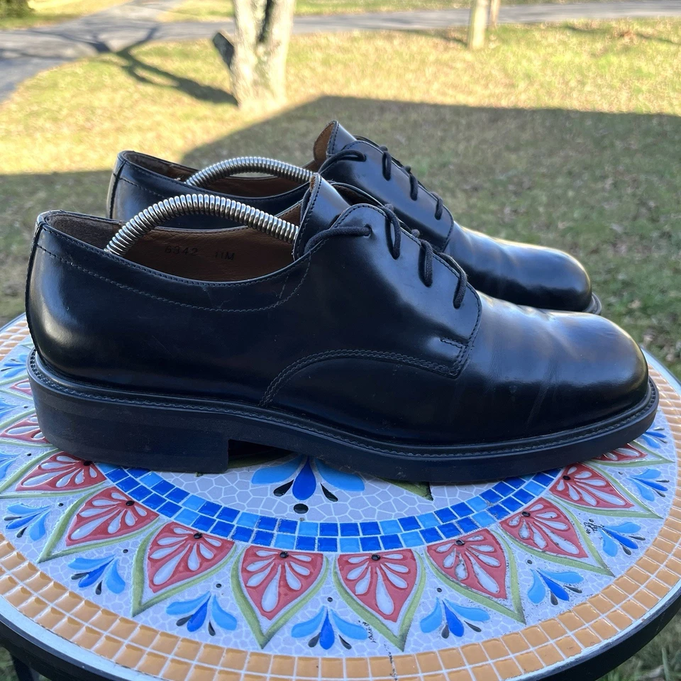 Vintage G.H. Zapatos Derby Bass and Co 11M de Cuero Negro para Hombre Hechos en Italia Foto 4 de 4