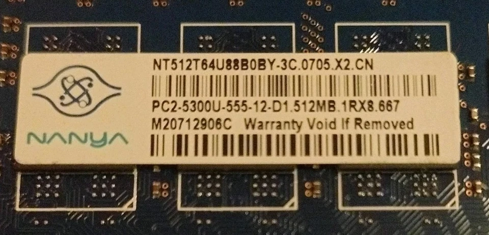 Nanya NT512T64U88B0BY-37B (512MB) PC2-5300 DDR2 non-ECC CL5 240P Memory RAM-USED - Image 2 of 3