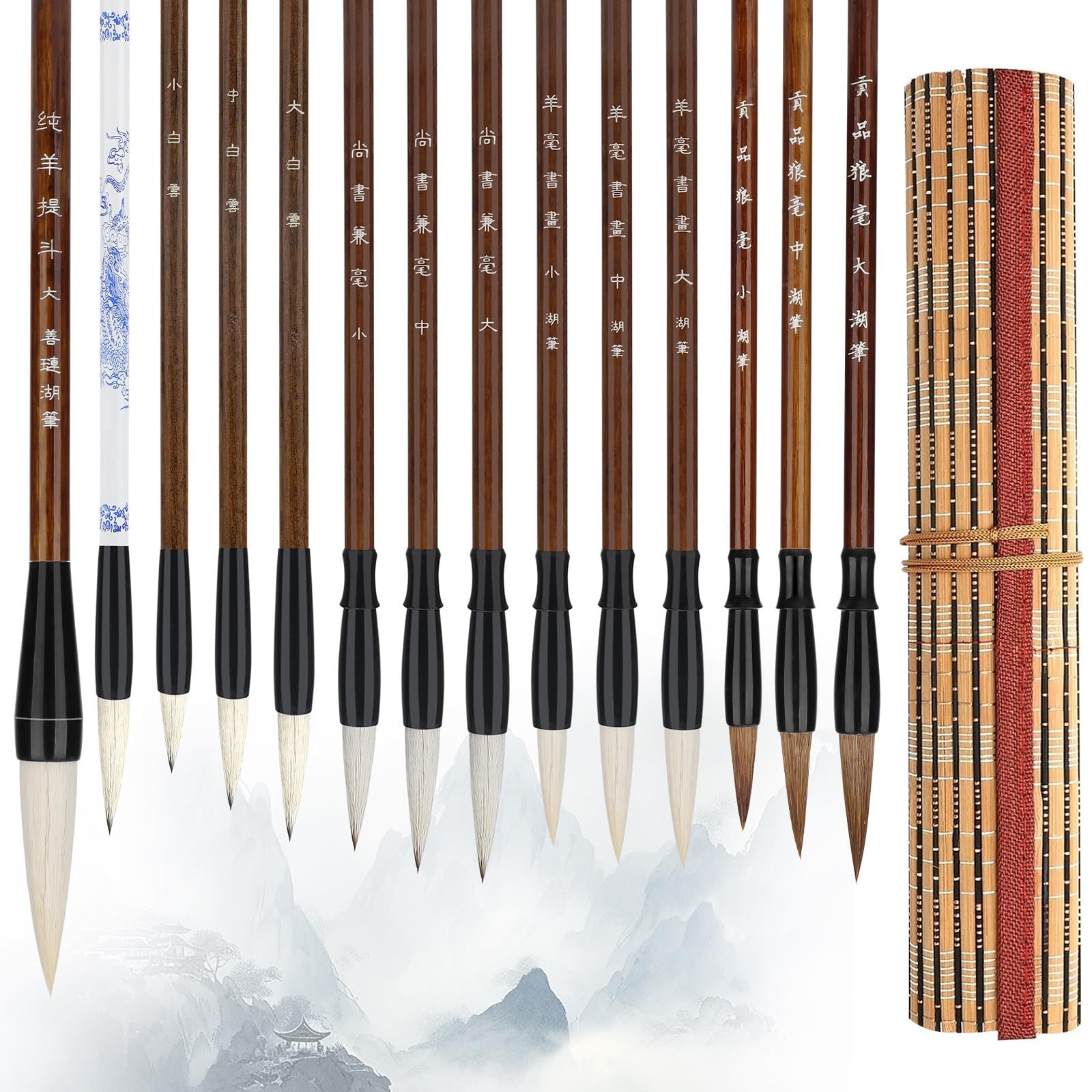 Pinceaux calligraphie chinoise en bambou et poils naturels de sumi japonais