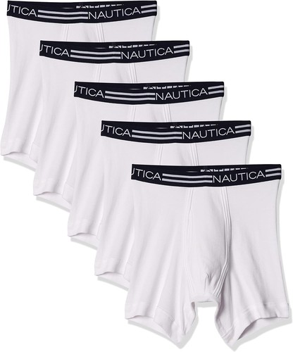 Nautica Men's Classic Cotton Boxer Brief Multipack Medium, White- 5 Pack
