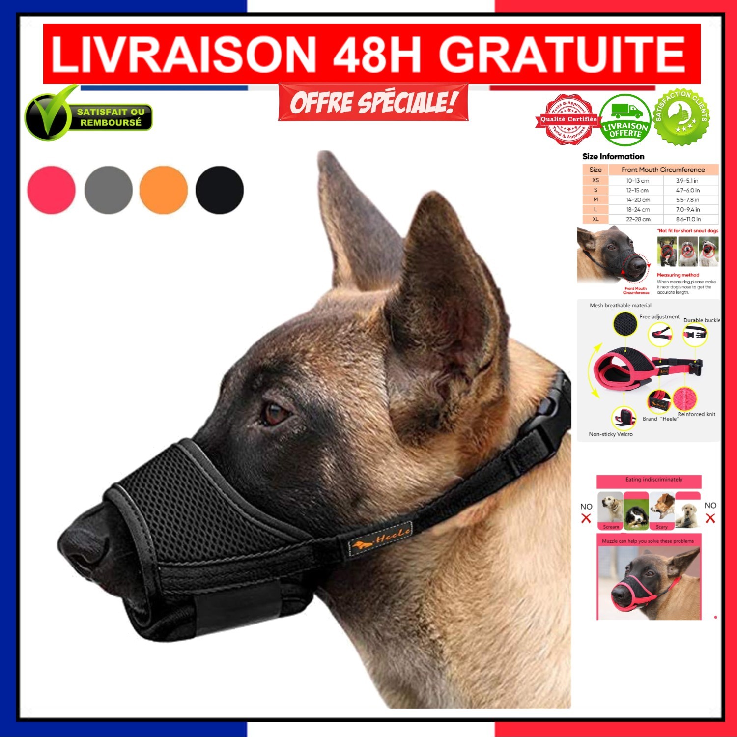 Muselière de transport HEELE pour chien taille M lors des sorties urbaines