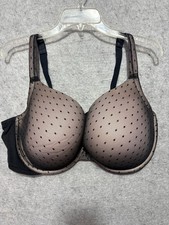 Cacique 48DD Black Nude Polka Dot Mesh T-Shirt Bra Underwire Full Coverage