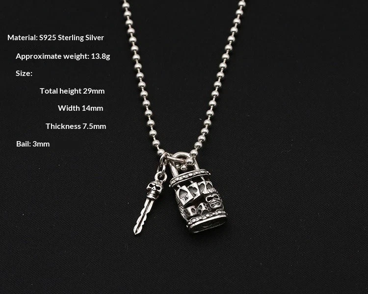 Candado Calavera Plata 925 y Llave Colgante Gótico Motociclista Punk Rock Dije Pesado NUEVO Foto 2 de 4