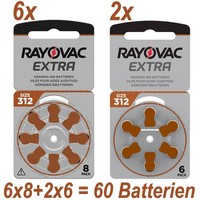 60X (6X8+2X6) HöRgeräTe-Batterien Typ 312 Rayovac Extra (Vormals Extra Advanced)