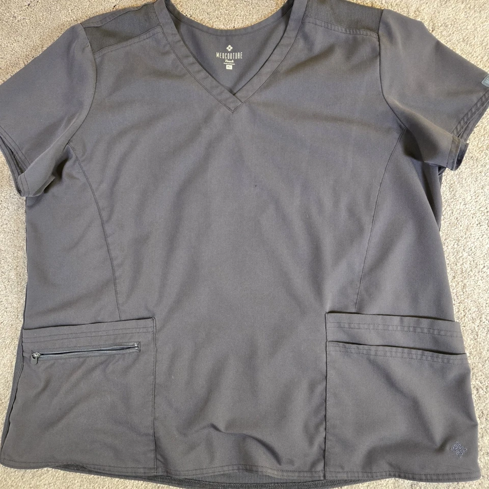 Med Couture Touch XL 码灰色磨砂上衣衬衫带口袋 — 第 2/4 张图片