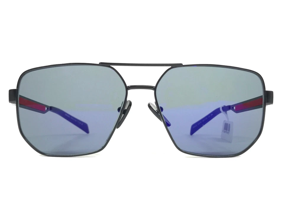 Очки солнцезащитные Prada Linea Rossa SPS51Z 1BO-70A матовые черные темно-синие зеркальные фиолетовые - Изображение 2 из 4