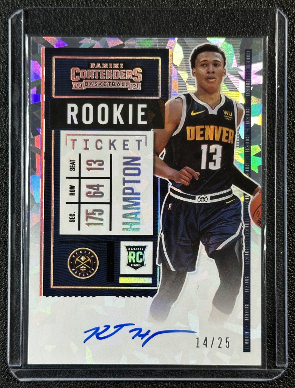 RJ HAMPTON 2020-21 PANINI CONTENDERS #104 CRACKED ICE TICKET RC VAR AUTO 14/25