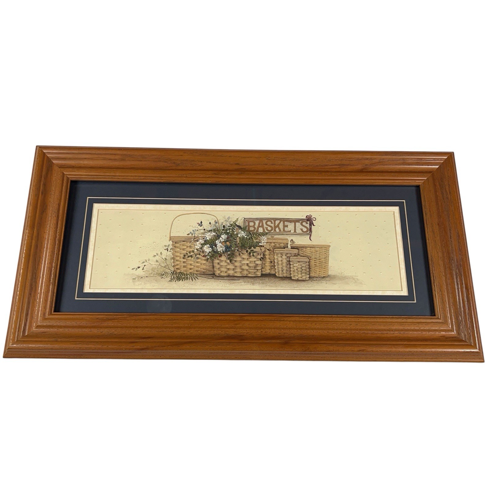 VTG Pat Richter Framed Print Baskets Anyone Country Cottagecore Decor 24 X 12 in