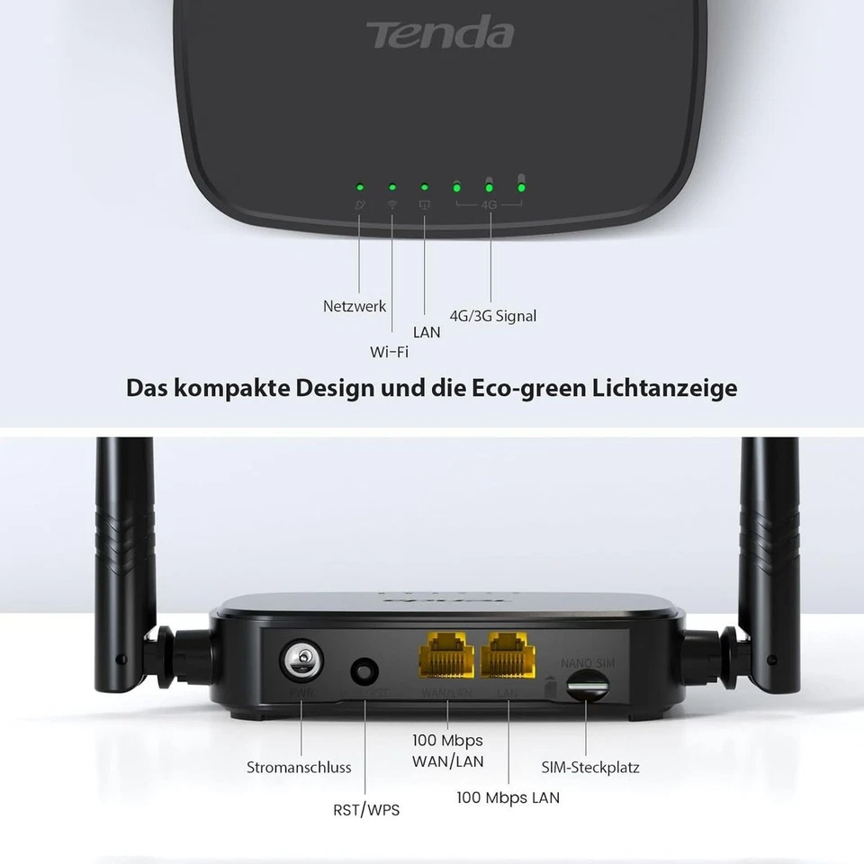 Tenda 4G03 Pro LTE Router N300 CAT4 150Mbps 2x4dBi Antennen Fast-Ethernet Plug & - Bild 2 von 4