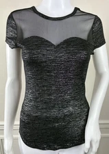 Candies Sweetheart T Shirt Mesh Cap Sleeves Black Silver Scoop Back Jr Size S