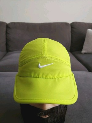 Nike Featherlight Tailwind Hat Volt Lime 7 Panel Strapback Swoosh Running Cap 