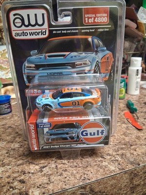 2021 DODGE CHARGER SRT HELLCAT #01 ''GULF OIL'' 1/64 DIECAST BY AUTO WORLD CP8084