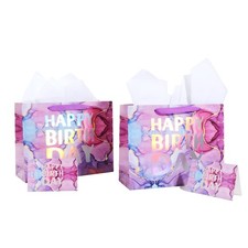 2 PCS Large 13 Inch Happy Birthday Gift Bag Tissue Paper Card Girls Kids Women