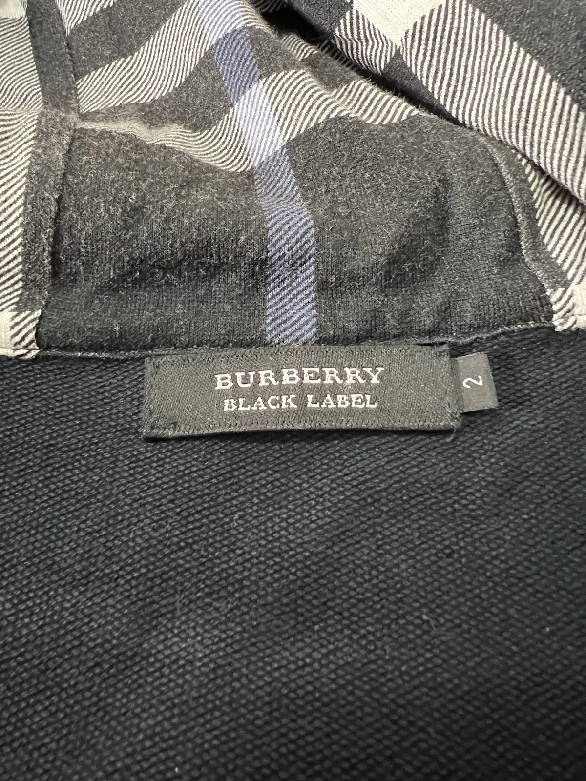 Burberry Black Label Felpa con Cappuccio Zip Giacca Nera Taglia 2 Small Manca Cappuccio Pelliccia