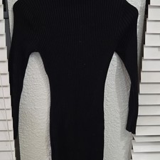 Black Ribbed Knit Long Sleeve Mock Neck Pullover Midi Sweater Dress Women