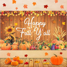 Happy Fall Party Decorations Banner, Happy Fall Y'All Banner Thanksgiving Autumn