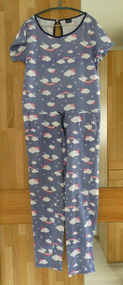 Vivance Damen Schlafanzug Einteiler blau gemustert Gr. 38 neu