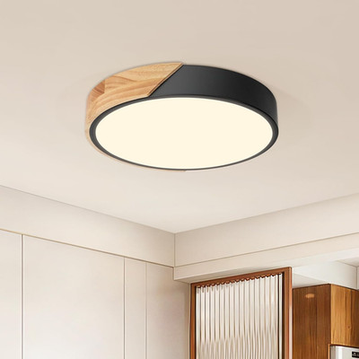 Kambo LED Deckenleuchte 24W  30Cm, Moderne Deckenlampe Schwarz Mit Holzoptik 300