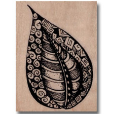 Mounted Rubber Stamp, Artistic Leaf, Fun Design Nature Plant Art Lines Media sm