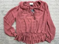 Universal Thread Blouse Womens Small Mauve Ruffle Peplum Long Sleeve Boho Top
