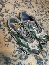 Bottega Veneta Green Silver Gray White Low Top Geometric Lace-Up Sneakers EU 45
