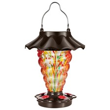 Solar Hummingbird Feeder for Outdoors Hanging, Lighted Hand Blown Glass with ...