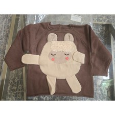 Kids Knit Sweater Brown Sheep Applique Cotton Size 120 5/6 