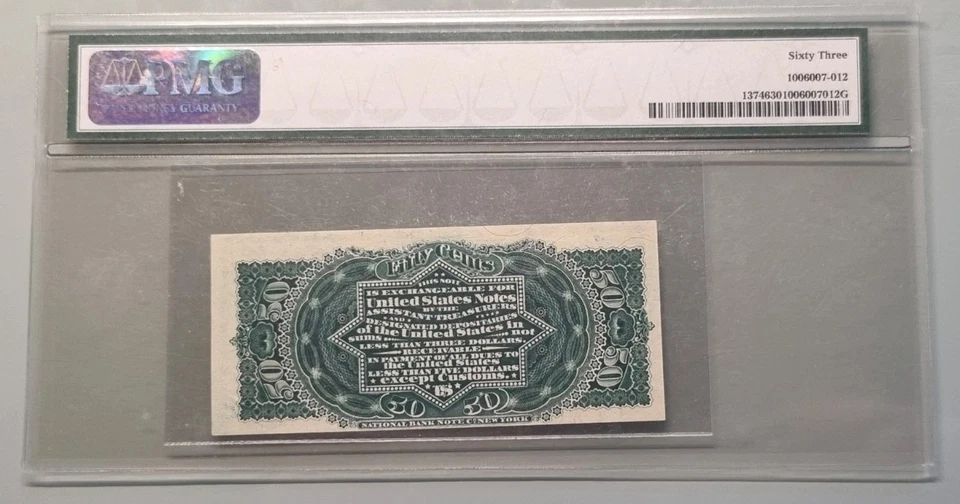 50 Cents Fractional Currency 4th Issue Abraham Lincoln PMG Uncirculated 63 96352 - Image 2 of 2