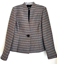 Kasper Blazer Jacket striped one button 2 petite long sleeve black