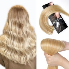 MCLVOR Clip in Hair Extensions 16 Inch 70g 7pcs Blonde Straight Human Hair