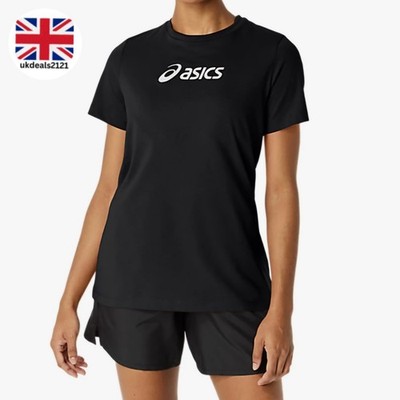 Asics T-Shirt Damengröße 12 Large schwarz 100 % Baumwolle Laufen Fitnessstudio Oberteil brandneu