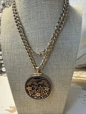 Vintage Preowned Signed Gold Tone S. Zen Perfume Pendant & Sarah Cov. Necklace