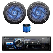 JVC Marine BT AM/FM Receiver, 2x 6.5" 240W LED Black Speakers,Wire