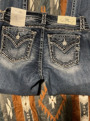 Miss Me  Jeans Womens 27X34 Embroidered Bling  Mid Rise Boot Cut Western
