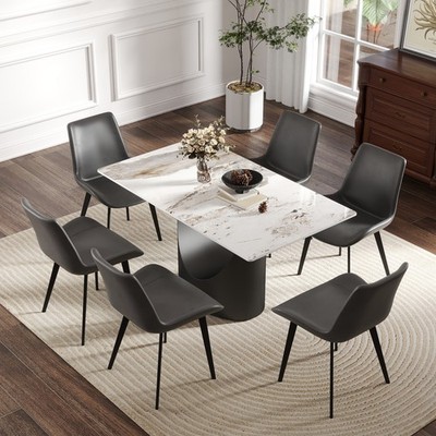 55.12''Modern Artificial Stone White Pandora Panel Black Iron Metal Legs-Can Ac