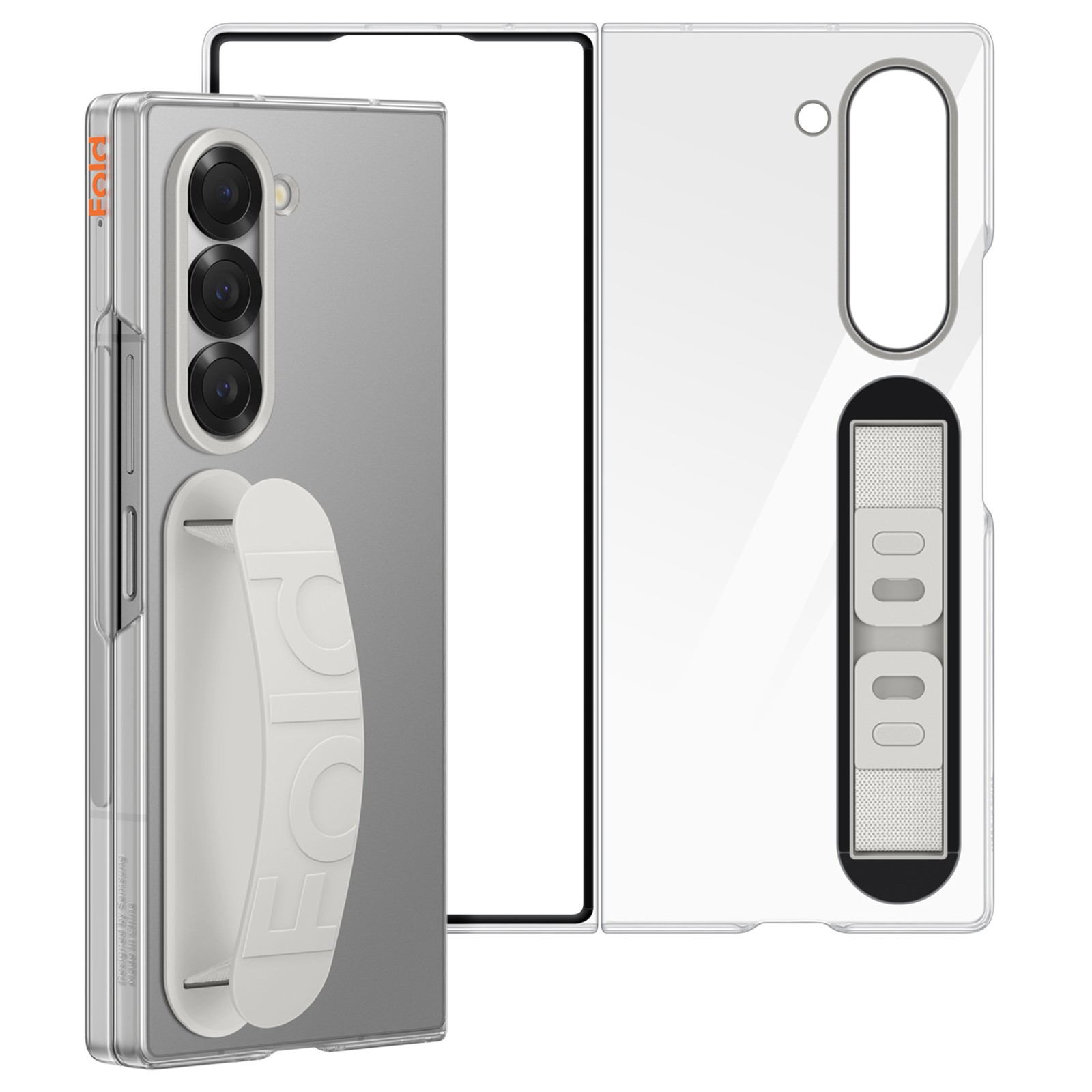 Coque Galaxy Z Fold 6 Samsung en silicone mat noir avec sangle de maintien intégrée
